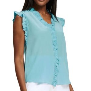 NORDSTROM RACK Ruffle Sleeveless Top Teal Hydro Size 3X